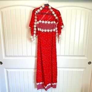 Vintage Eloise Curtis 60’s daisy, gingham and lace 2 piece maxi dress size small